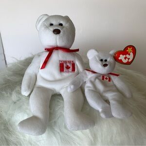 Vintage Ty Maple the Bear Beanie Baby with Matching Teenie Beanie Rare Lot of 2